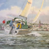 Ryde Isle of Wight Art Gallery – Yacht Grimaud sailing – Oil Painting & Prints by Gosporth Hampshire Artist David Whitson