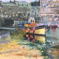 Cornish Harbour Scene - Moored Fishing Boat - Romsey Hampshire Artist and Art Tutor Wendy Jelbert