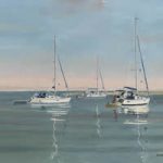 Hampshire Art Gallery – Anchored Yachts in Langstone Harbour – Oil Painting