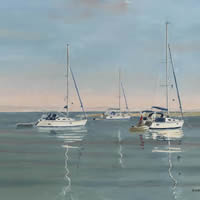 Hampshire Art Gallery – Anchored Yachts in Langstone Harbour – Oil Painting