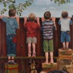 Boys looking over fence – Artist William Rochfort – Fine Art Oil Paintings and Limited Edition Prints