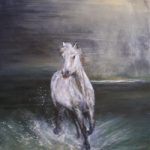 Horse in Sea Lit by Moonlight – Equine Art – Ringwood Art Society Artist Jean Baylis