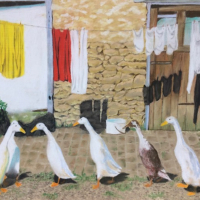 Geese and Washing Line – Society of All Artists member Ringwood Hampshire Artist Pauline Scott – Odd One Out