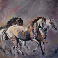 Running Wild Horses – Equine Art – Equestrian Oil Painting by Lesley Stevens