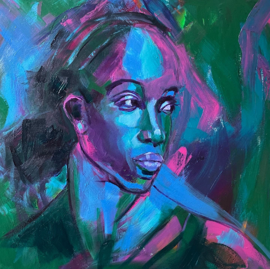 Portrait of Woman in Pink and Blue - Contemporary Art - Dippenhall near Crondall Farnham Artist Kit Bowles