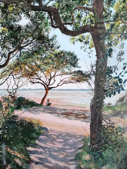 View of Portsmouth from Hayling Island - Acrylic Landscape - Hants Artist Martin Southwood