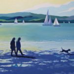 Beach Stroll with Dog – View of Yachts – Hampshire Artist Evelyn Bartlett