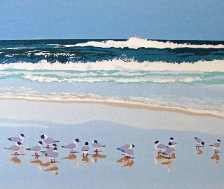Birds, Beach, Waves - Hampshire Artist Evelyn Bartlett - Early Birds