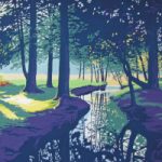 Reflections of Trees on Winding Stream – Peace – Painting by Hampshire Artist Evelyn Bartlett