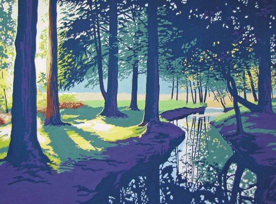 Reflections of Trees on Winding Stream - Peace - Painting by Hampshire Artist Evelyn Bartlett