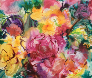 Floral Art - Mixed Media Painting by Hampshire Artist, Art Tutor and Lecturer, Clarissa Russell