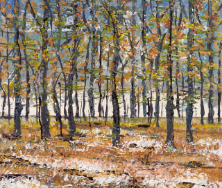 Micheldever Woods In Winter - Impressionistic, Acrylic Painting by Hampshire Artist Paul J Best