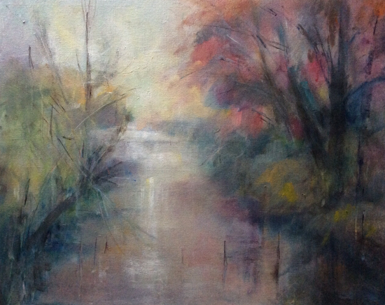 River Anton - Autumn - Oil Painting by Hampshire Artist, Art Tutor and Lecturer, Clarissa Russell