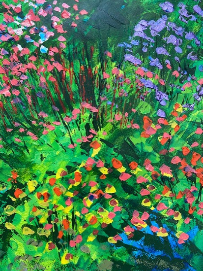 Summer Flower Border Impressionist Painting - Hampshire Artist Paul J Best