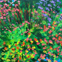 Summer Flower Border Impressionist Painting – Hampshire Acrylic Artist Paul J Best