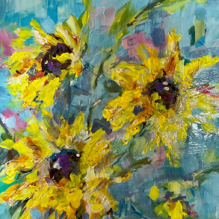 Sunflowers - Contemporary Impressionist Floral Art by Plane Arts Salisbury member Irene Colquhoun