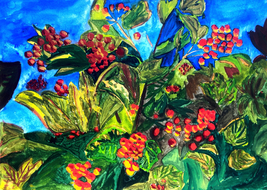 Summer Berries and Leaves - Watercolour Painting by Bordon Hampshire Artist Anna Valteran