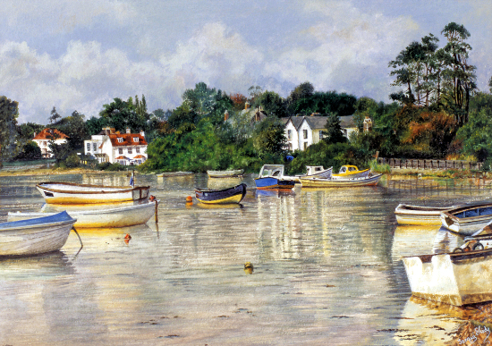 Boats Moored in Lymington Harbour near Ferry crossings to Isle of Wight - Landscape Art