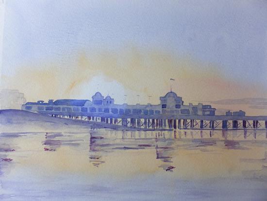 Southsea Pier Hampshire at Sunrise Watercolour Painting